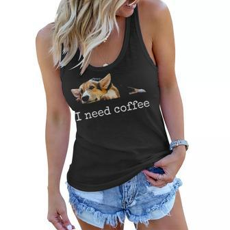 I Need Coffee Cute Corgi Mom Dad Dog Lover Women Flowy Tank - Seseable