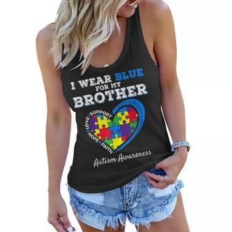 I Wear Blue For My Brother Autism Awareness Sister Kids Boys Women Flowy Tank | Mazezy
