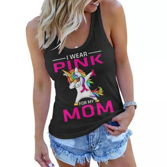 I Wear Pink For My Mom Breast Cancer Awareness Unicorn Women Flowy Tank - Seseable