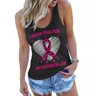 I Wear Pink For My Mother In Law Breast Cancer Awareness Women Flowy Tank - Seseable