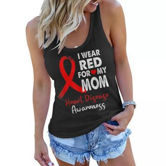 I Wear Red For My Mom Heart Disease Awareness Gifts Women Flowy Tank - Seseable