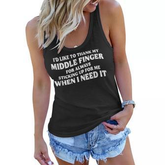 Id Like To Thank My Middle Finger Funny Sarcastic Jokes Women Flowy Tank - Thegiftio UK