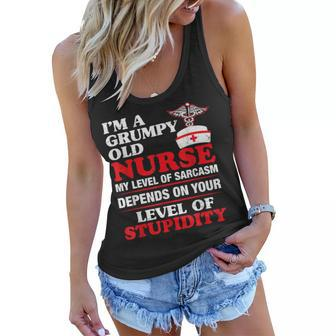 Im A Grumpy Old Nurse My Level Of Sarcasm Funny Nurse Gifts Women Flowy Tank | Mazezy