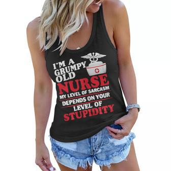 Im A Grumpy Old Nurse My Level Of Sarcasm Nurse Gift Gift For Womens Women Flowy Tank | Mazezy CA
