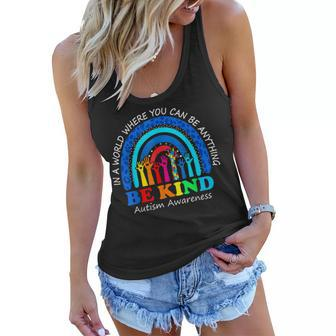 In A World Where You Can Be Anything Be Kind Autism Rainbow Women Flowy Tank | Mazezy