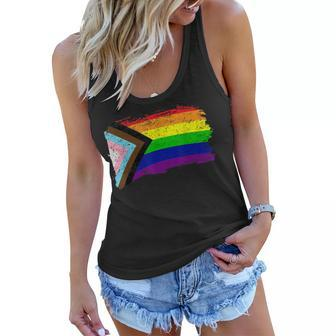 Inclusive Progress Pride Flag Gay Pride Lgbtq Rainbow Flag Women Flowy Tank | Mazezy