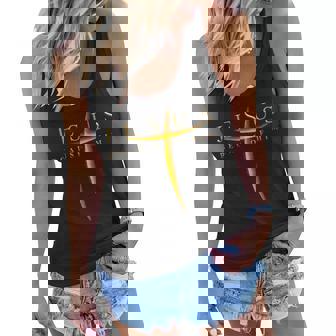 Jesus Because Of Him Cross Christians Women Flowy Tank | Mazezy