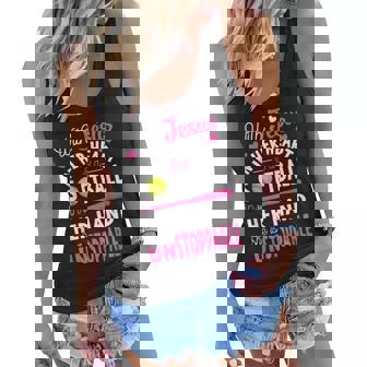 Jesus In Her Heart Softball Hand Funny Pitcher Gift For Her Women Flowy Tank | Mazezy