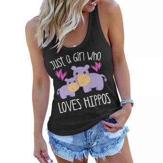 Just A Girl Who Loves Hippos Mom Baby Toddler Tween Kid Gift Women Flowy Tank - Seseable