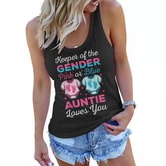 Keeper Of The Gender Auntie Loves You Baby Announcement Aunt Women Flowy Tank | Mazezy