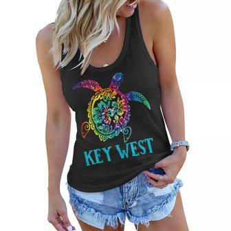 Key West Florida Sea Turtle Hibiscus Tie Dye Summer Women Flowy Tank | Mazezy
