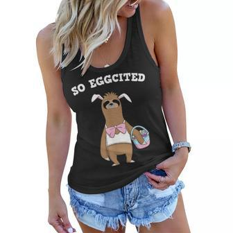 Lazy Bunny Funny Sloth With Easter Rabbit Ears So Eggcited Women Flowy Tank - Seseable