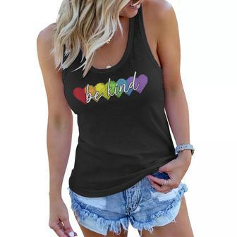 Lgbt Be Kind Gay Pride Lgbt Ally Rainbow Flag Retro Vintage Women Flowy Tank | Mazezy