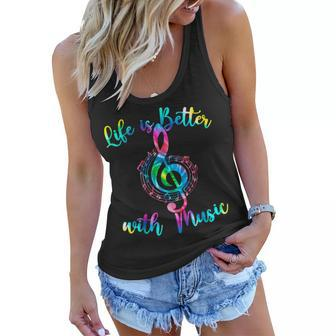 Life Is Better With Music Notes N Girl Women Musician Women Flowy Tank | Mazezy