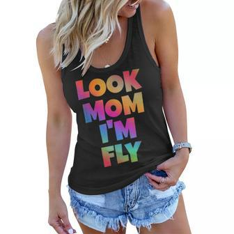 Look Mom Im Fly Hip Hop Style Rainbow Letters Aesthetic Women Flowy Tank - Seseable