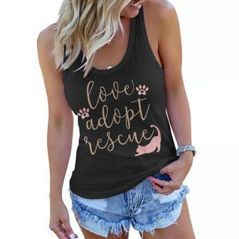 Love Adopt Rescue Cat Pet Owner Rescue Mom Or Dad Women Flowy Tank - Seseable