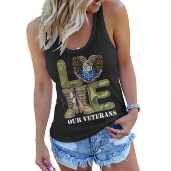 Love Our Veterans Day Proud Military Us Flag Men Women Women Flowy Tank - Seseable