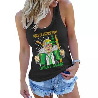 Make St Patricks Day Great Again Funny Trump Shamrock Beer Women Flowy Tank - Seseable