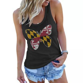 Maryland Flag Butterfly Home State Vintage Distressed Women Flowy Tank - Seseable