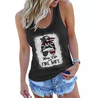 Mom Life And Fire Wife Firefighter Patriotic American Flag Gift For Womens Women Flowy Tank | Mazezy