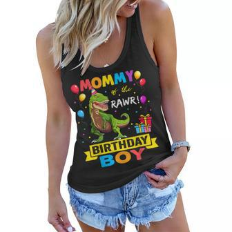 Mommy Of The Birthday Boy Dinosaur Raptor Funny Women Flowy Tank | Mazezy