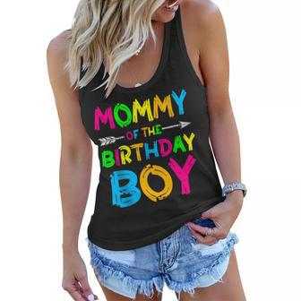 Mommy Of The Birthday Boy Paint Splatter Glow Party Themed Women Flowy Tank | Mazezy