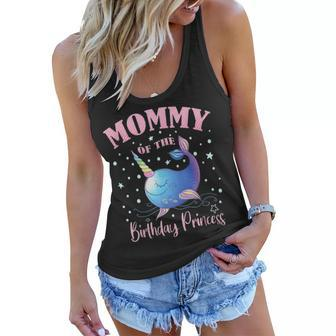 Mommy Of The Birthday Princess Girl Unicorn Narwhal B Day Women Flowy Tank - Seseable