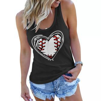 Mothers Day Gifts Distressed Heart Baseball Heart Mom Mama Women Flowy Tank | Mazezy