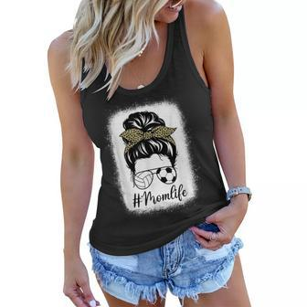 Mothers Day Volleyball And Soccer Mom Life Messy Bun Leopard Women Flowy Tank | Mazezy