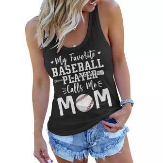My Favorite Baseball Player Calls Me Mom Softball Mama Women Flowy Tank | Mazezy