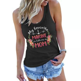 My Favorite Marine Calls Me Mom Flower Military Mothers Day Gift For Womens Women Flowy Tank | Mazezy DE