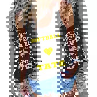 My Favorite Softball Player Calls Me Tata Mothers Day Women Flowy Tank | Mazezy