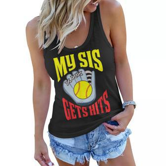 My Sis Gets Hits Brother Of A Softball Sister Women Flowy Tank | Mazezy