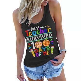 My Teacher Survived 100 Days Of Me Happy 100Th Day Of School V2 Women Flowy Tank - Thegiftio UK