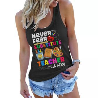 Never Fear The Substitute Teacher Is Here Funny Teacher Women Flowy Tank - Thegiftio UK