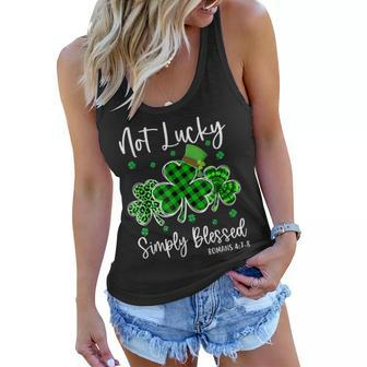 Not Lucky Simply Blessed Shamrock Christian St Patricks Day Women Flowy Tank | Mazezy