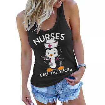 Nurses Call The Shots Cute Penguin Nurse Women Flowy Tank - Seseable