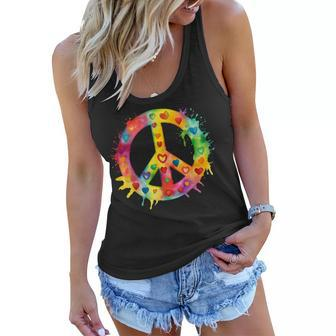 Peace Sign World Love Flowers Hippie Groovy Vibes Colorful Women Flowy Tank - Thegiftio UK