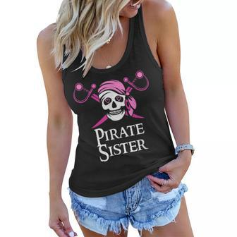 Pink Pirate Sister Skull And Crossbones Flag Women Flowy Tank | Mazezy