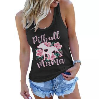 Pitbull Mama Pink Flowers Cute Pit Bull Pretty Mom Gift Women Flowy Tank - Thegiftio UK