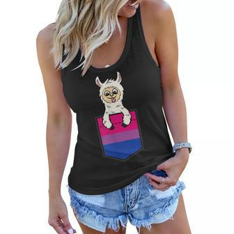 Pocket Llama Bisexual Pride Lgbt-Q Flag Funny Animal Women Flowy Tank | Mazezy