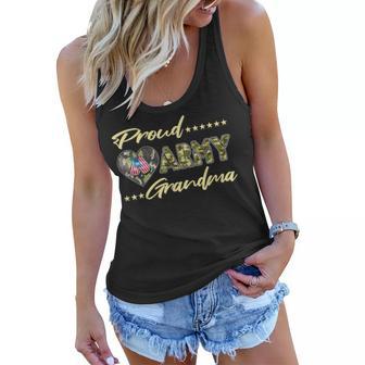 Proud Army Grandma Us Flag Dog Tag Military Grandmother Gift Women Flowy Tank - Seseable