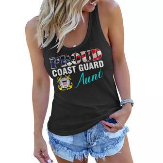 Proud Coast Guard Aunt With American Flag Military Veteran Women Flowy Tank - Seseable