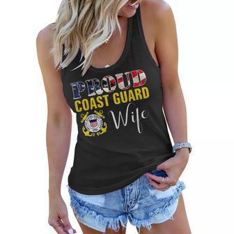 Proud Coast Guard Wife With American Flag For Veteran Day Women Flowy Tank - Seseable