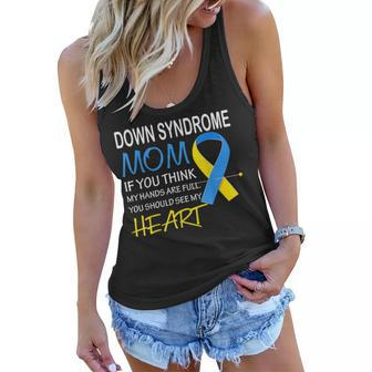 Proud Mom Of A T21 Warrior Down Syndrome Awareness Gifts Women Flowy Tank | Mazezy