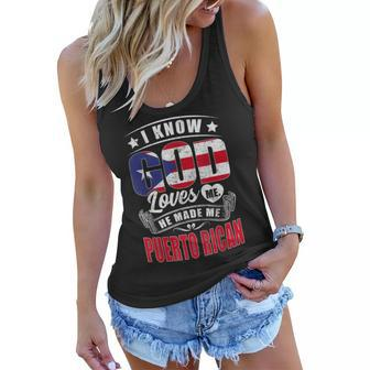 Puerto Rico Flag God Loves Me Funny Puerto Ricans Women Flowy Tank | Mazezy