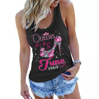Queens Are Born In June 1969 T 50Th Birthday Women Flowy Tank | Mazezy