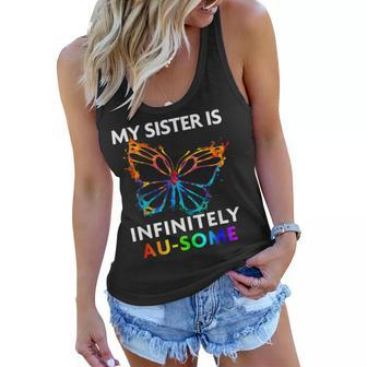 Red Instead Autism My Sister Is Ausome Butterfly Women Flowy Tank | Mazezy
