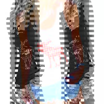Red Plaid Mama Moose Family Christmas Mothers Gift Women Flowy Tank - Thegiftio