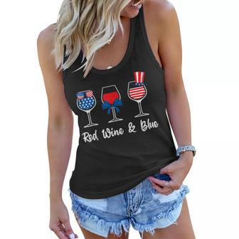 Red White Blue Glasses Of Wine 4Th Of July Usa Flag Womens Women Flowy Tank | Mazezy